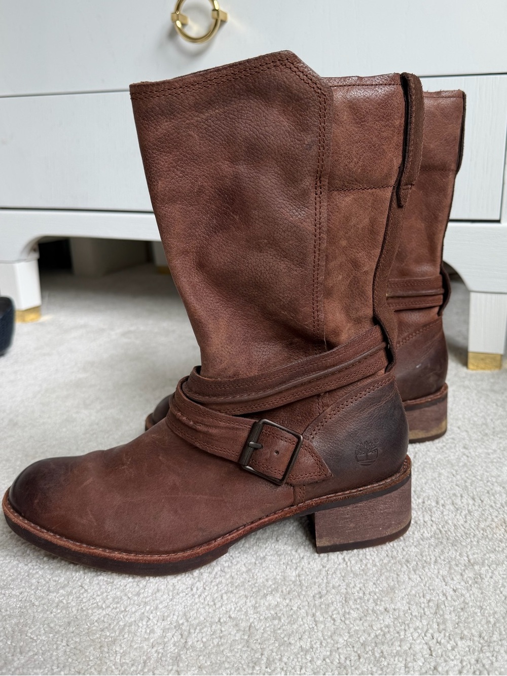 Timberland Brown Leather Mid-Calf Harness Heeled Boots